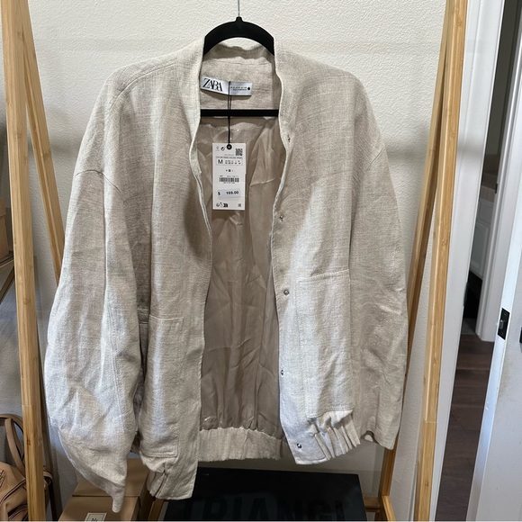 NWT Zara lightweight linen bomber jacket oversized - Picture 6 of 8